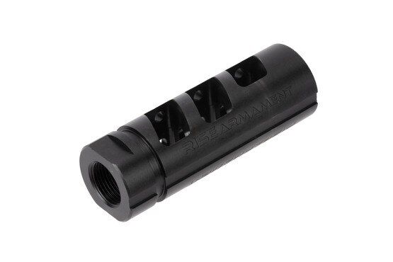 Rise Armament 5.56 NATO AR-15 compensator with durable black nitride finish has 1/2x28 threading